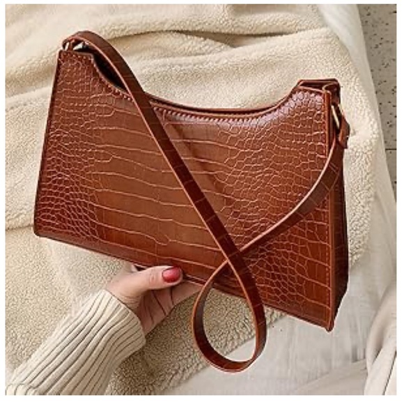 Rich Brown Croc Embossed Shoulder Bag - Picture 9 of 12